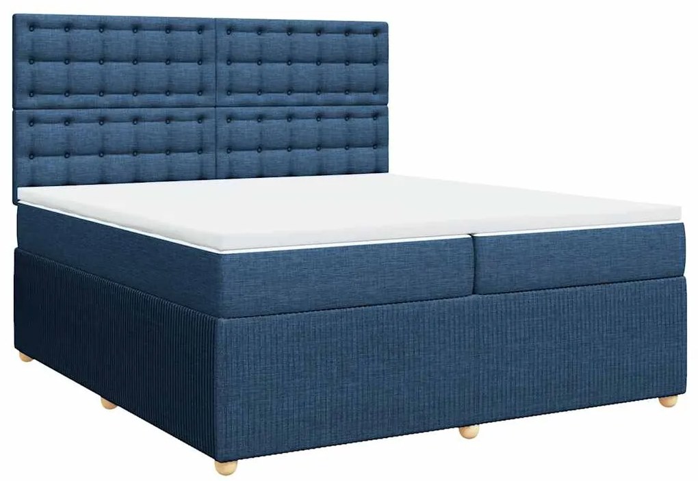 vidaXL Κρεβάτι Boxspring με Στρώμα Μπλε 200x200 εκ. Υφασμάτινο
