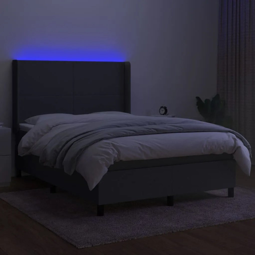 ΚΡΕΒΑΤΙ BOXSPRING ΜΕ ΣΤΡΩΜΑ &amp; LED ΣΚ.ΓΚΡΙ 140X190ΕΚ. ΥΦΑΣΜΑΤΙΝΟ 3138150