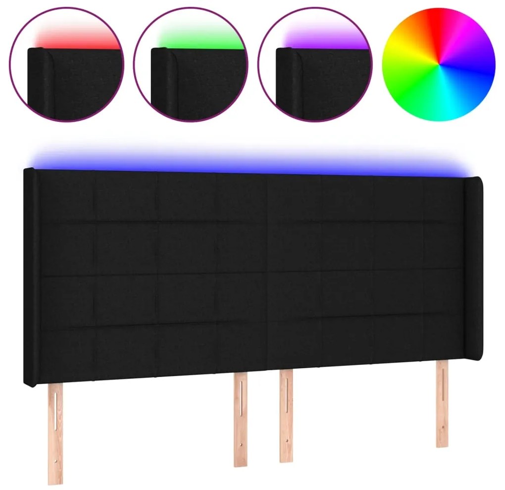 vidaXL Κεφαλάρι Κρεβατιού LED Μαύρο 203x16x118/128 εκ. Υφασμάτινο