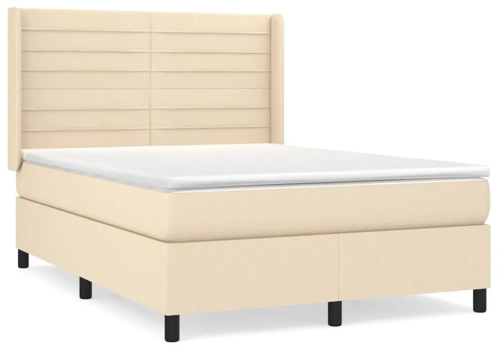 Κρεβάτι Boxspring με Στρώμα Κρεμ 140x190 εκ. Υφασμάτινο - Κρεμ