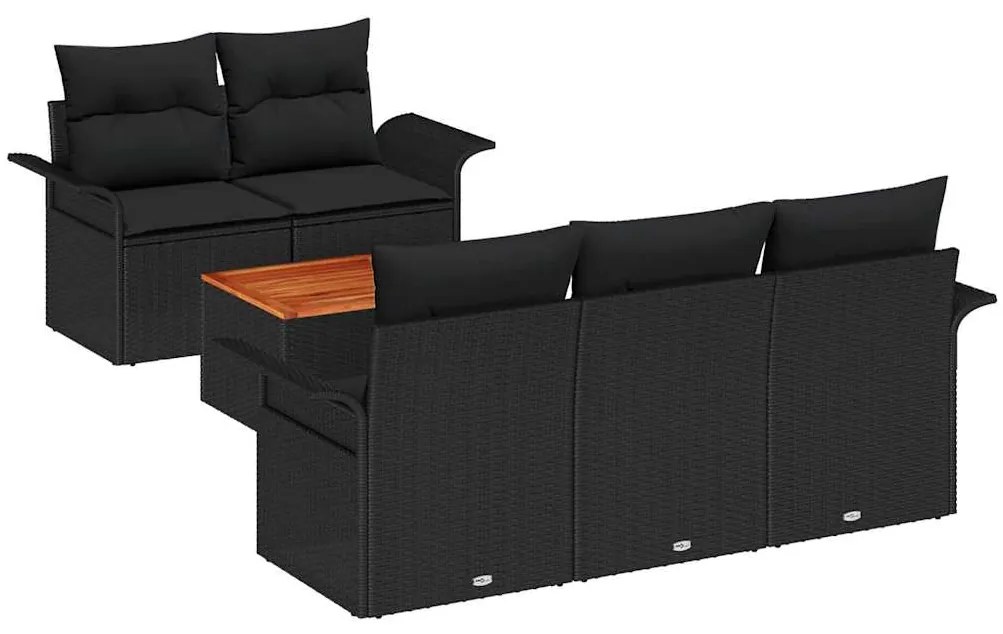 vidaXL Σετ Καναπέ Κήπου 6 pcs Μαύρο Πολυ ράταν