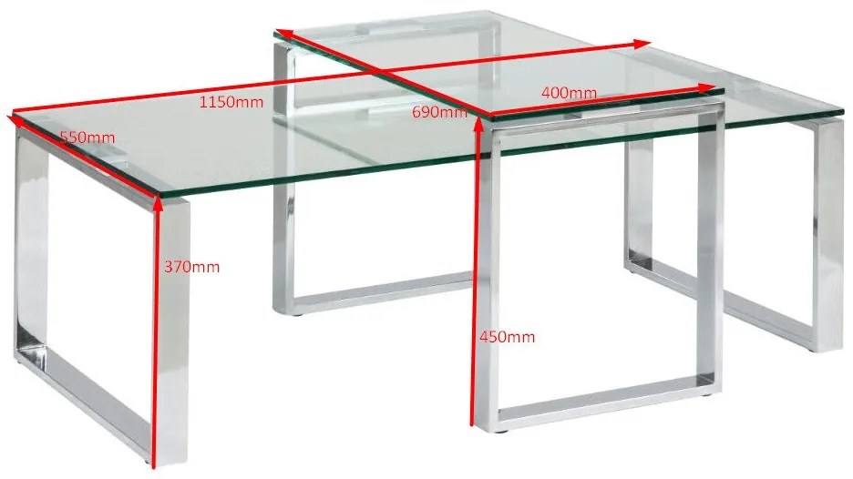 Σετ τραπεζιών περιοδικών Oakland 172, Ασημί, 37x55x115cm, Γυαλί, Γωνιακός
