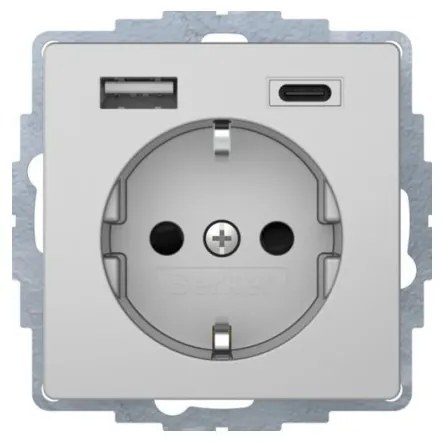 Πρίζα Σούκο με 2xUSB A+C Αλουμίνιο Berker 48046084 Hager-48046084-Αλουμίνιο 48046084
