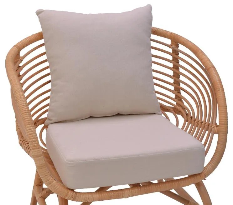 Πολυθρόνα Caxen φυσικό rattan-λευκό μαξιλάρι 72x63x75εκ