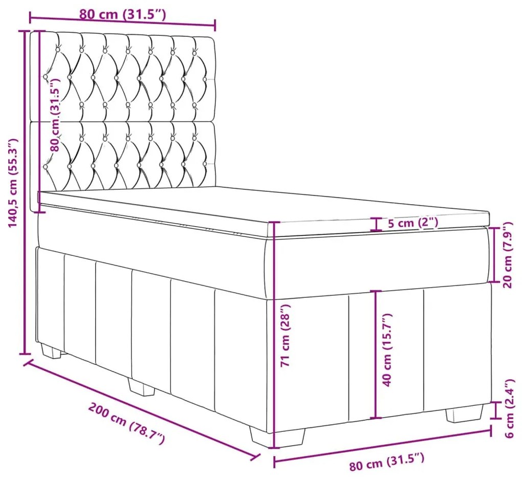 Κρεβάτι Boxspring με Στρώμα Σκούρο Γκρι 80x200 εκ. Υφασμάτινο - Γκρι