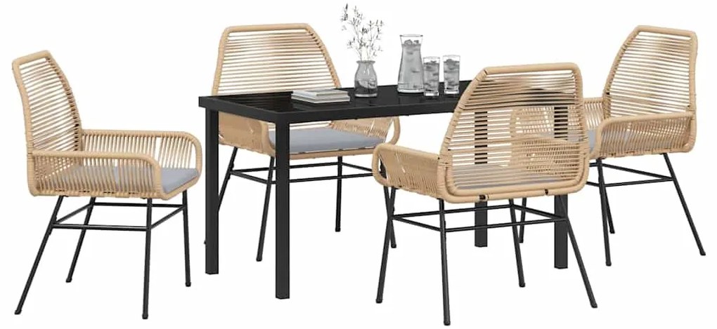 vidaXL Σέτ φαγητού για κήπο με μαξιλάρι 5 pcs Καφέ συνθετικό ρατάν