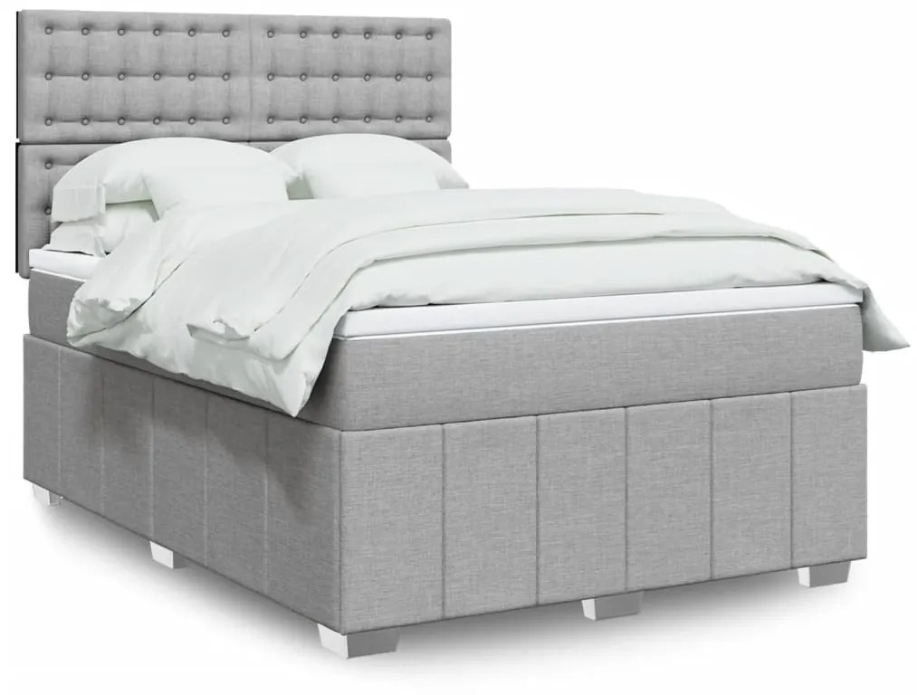 Κρεβάτι Boxspring με Στρώμα Ανοιχτό Γκρι 140x190 εκ. Βελούδινο