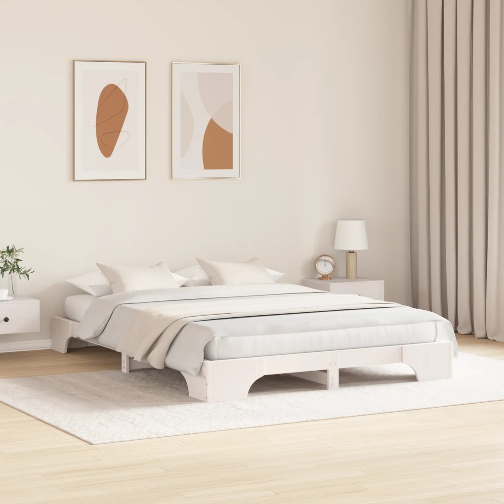 vidaXL Κρεβάτι Λευκό Μασίφ ξύλο πεύκου 160 x 200 εκ. Ανθεκτικό