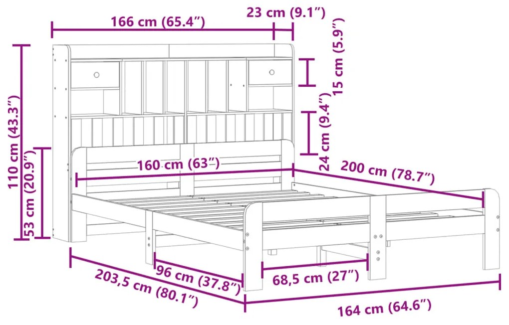 ΚΡΕΒΑΤΙ ΒΙΒΛΙΟΘΗΚΗ ΧΩΡΙΣ ΣΤΡΩΜΑ 160X200 ΕΚ ΜΑΣΙΦ ΞΥΛΟ ΠΕΥΚΟΥ 3308878