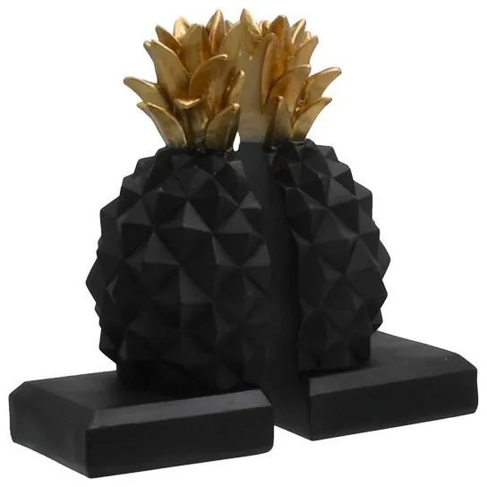 Σετ Βιβλιοστάτες 2τεμ. "Ανανάς" FL530 Fylliana Polyresin Μαύρο-Χρυσό χρώμα 9x9x19εκ