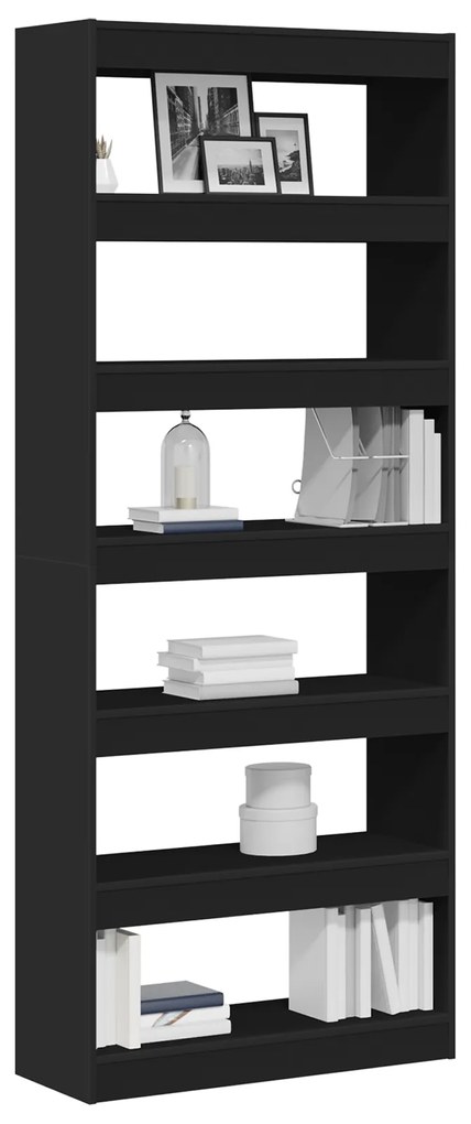 vidaXL Μαύρη Βιβλιοθήκη Μαύρη Ξύλο 80 x 30 x 198 εκ. Ραφιέρα