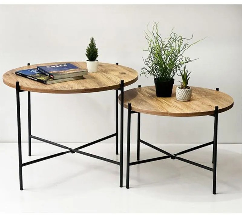 Τραπέζι σαλονιού Forfu σετ 2 τεμαχίων oak-μαύρο 65x65x50 εκ.