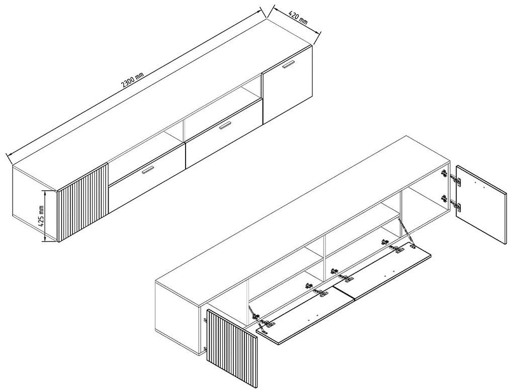 Ξύλινο Έπιπλο Τηλεόρασης DENVER Artizan Oak/Ανθρακί Μ230xΠ42.5xΥ42cm