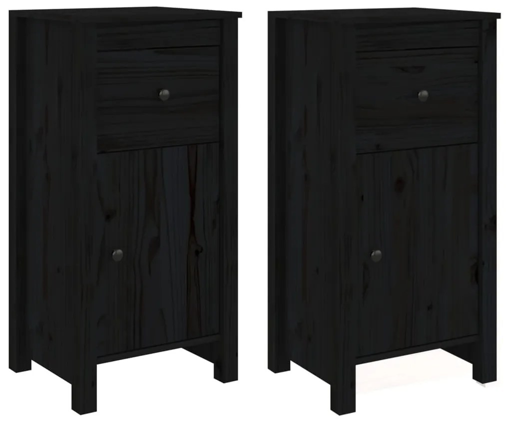 vidaXL Ντουλάπια 2 τεμ. Μαύρα 40x35x80 εκ. από Μασίφ Ξύλο Πεύκου