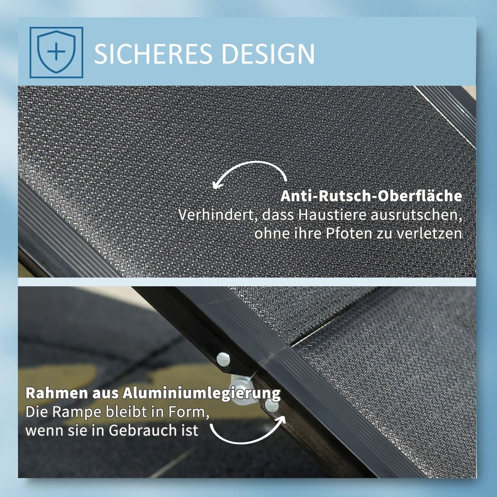 Ράμπα Κατοικίδιων PawHut, Αναδιπλούμενη, Αντιολισθητική, Σκύλοι έως 40 kg, 158 cm x 43.5 cm x 2.5 cm, Μαύρο