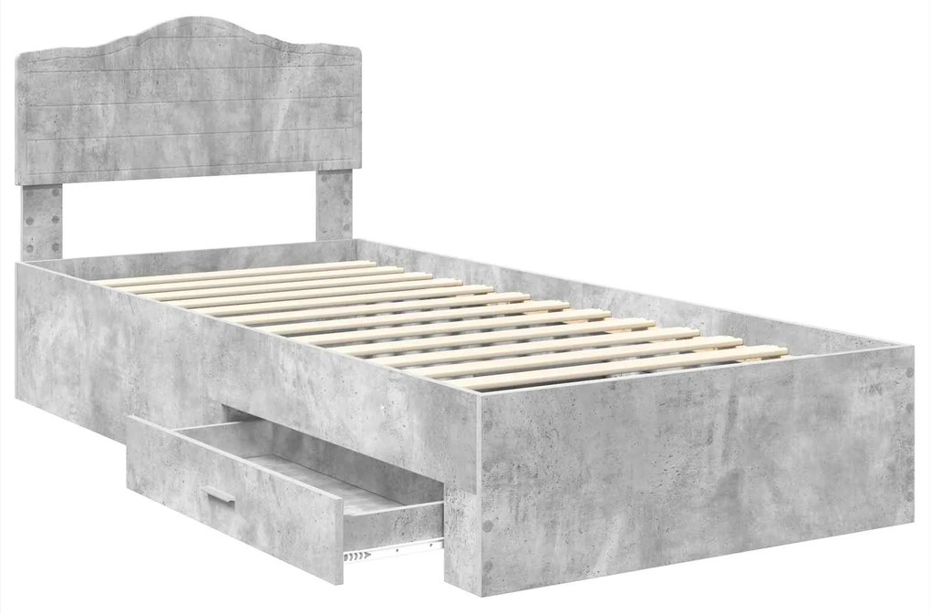 vidaXL Σκελετός Κρεβατιού με κεφαλάρι Σκυρόδεμα Γκρι 75 x 190 cm