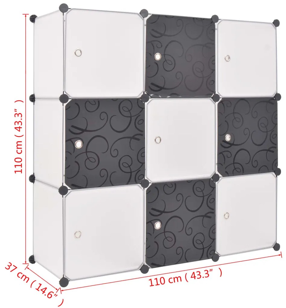 vidaXL Ντουλάπι Αποθήκευσης με Κύβους 9 Τμήματα Ασπρόμαυρο