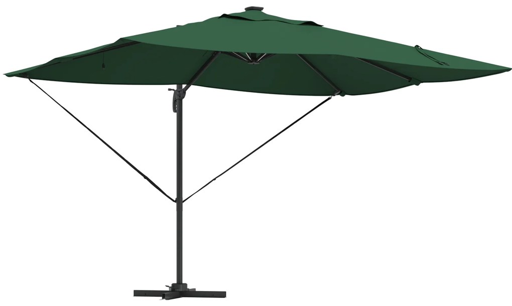 vidaXL Ομπρέλα Ρώμης με LEDs Πράσινη 352x251x265 cm Αλουμίνιο