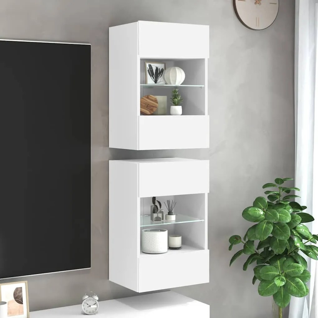 vidaXL Κρεμαστά ντουλάπια με φώτα LED για τηλεόραση 2 Τεμ. Λευκά 40x30x60,5 εκ.