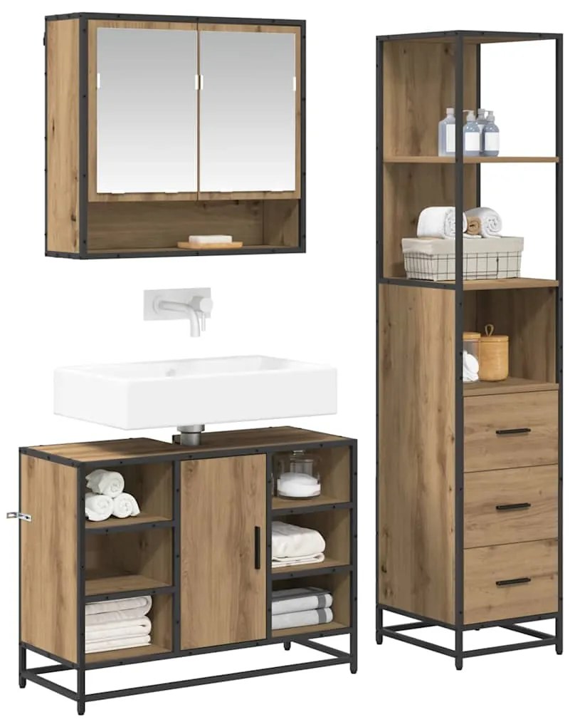 vidaXL Σετ Επίπλων Μπάνιου 3 pcs Artisan Oak Επεξεργασμένο ξύλο