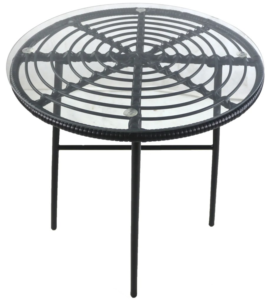 Τραπέζι Κήπου ArteLibre APPIUS Μαύρο Μέταλλο/Rattan/Γυαλί 70x70x74cm