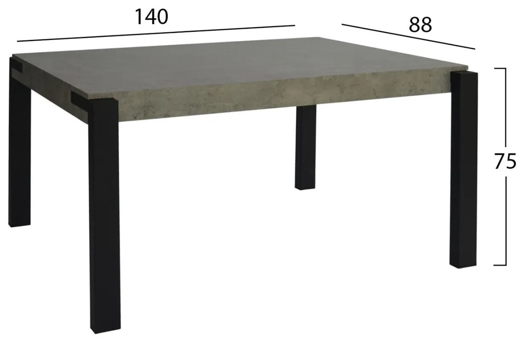 Σετ τραπεζαρίας C11254 5τμχ. με Τραπέζι MDF Cement 140x88 &amp; Καρέκλες Μεταλλικές Celeste
