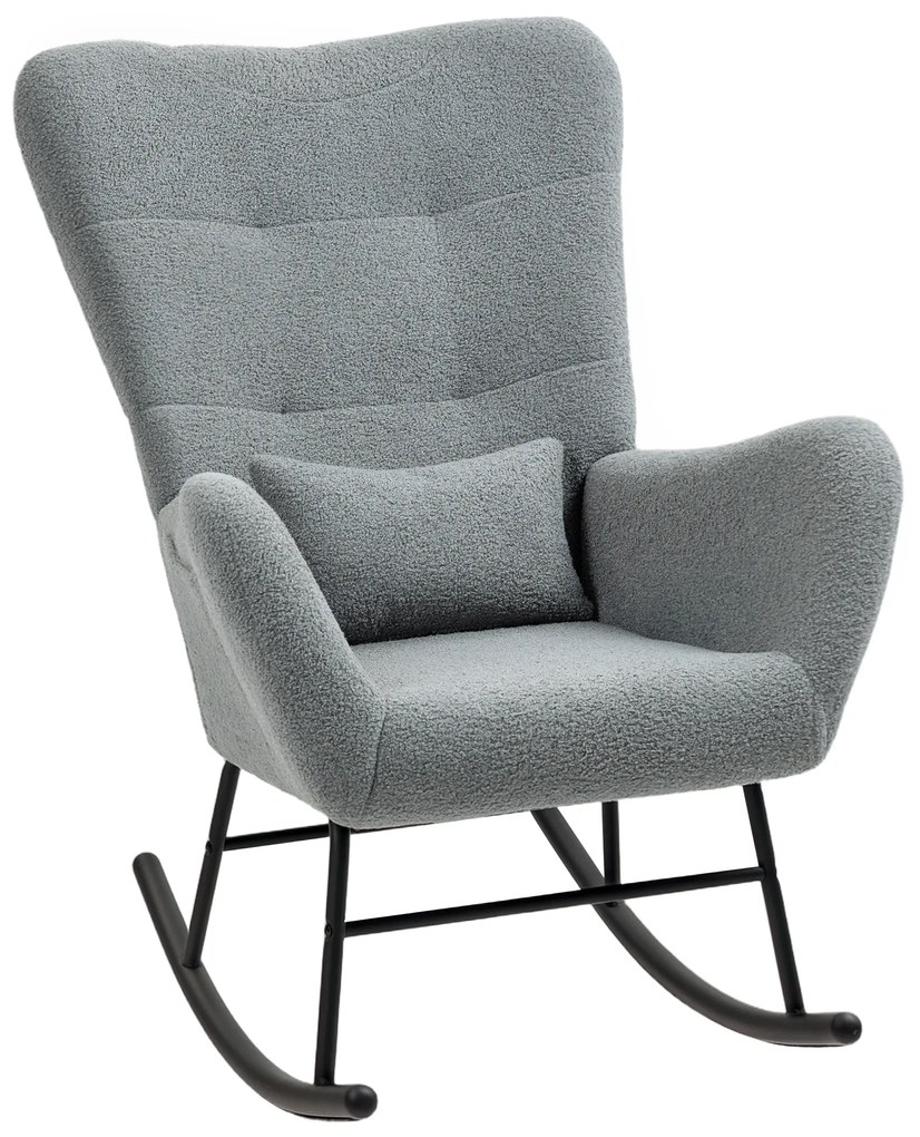 HOMCOM Κουνιστή Πολυθρόνα, Αφράτο Κάλυμμα, Οσφυϊκό Μαξιλάρι, Αντιολισθητικό, έως 120 kg, Γκρι