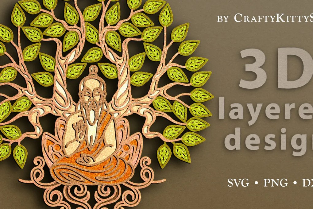 Σετ των 3 Intra απο ξύλο plywood 3mm-4mm πάχος περικοπής με 3D στρώσεις δέντρου της Buddha Yoga Δίασταση 7x7 cm INTRAFABR-62767283