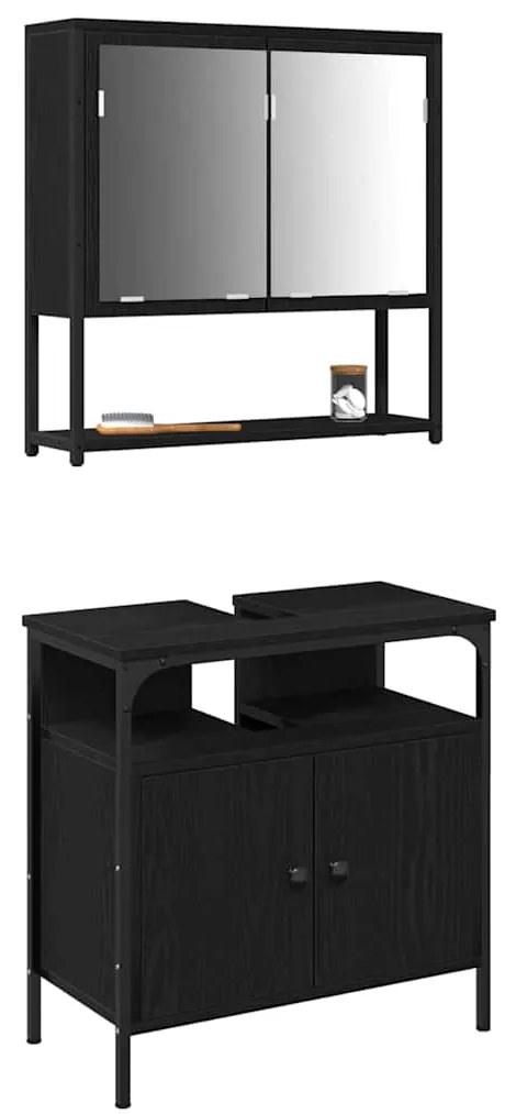 vidaXL Σετ Επίπλων Μπάνιου με ράφι 2 pcs Μαύρο Επεξεργασμένο ξύλο
