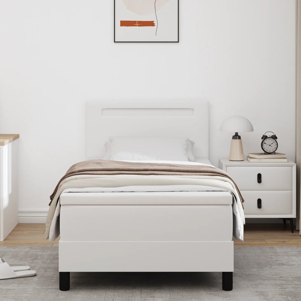 vidaXL Κρεβάτι με Στρώμα σε Λευκό, 90 x 200 εκ, Ψεύτικο Δέρμα.