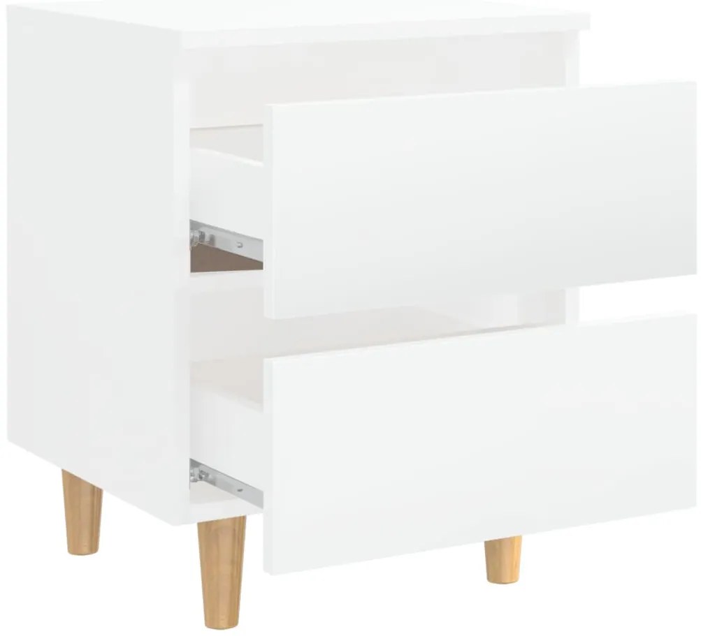 vidaXL Κομοδίνα 2 τεμ. Γυαλ. Λευκό 40x35x50εκ. Πόδια από Ξύλο Πεύκου