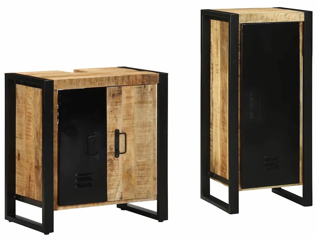 Σετ Επίπλων Μπάνιου 2 pcs Καφέ και Μαύρο Στερεό ξύλο μάνγκο