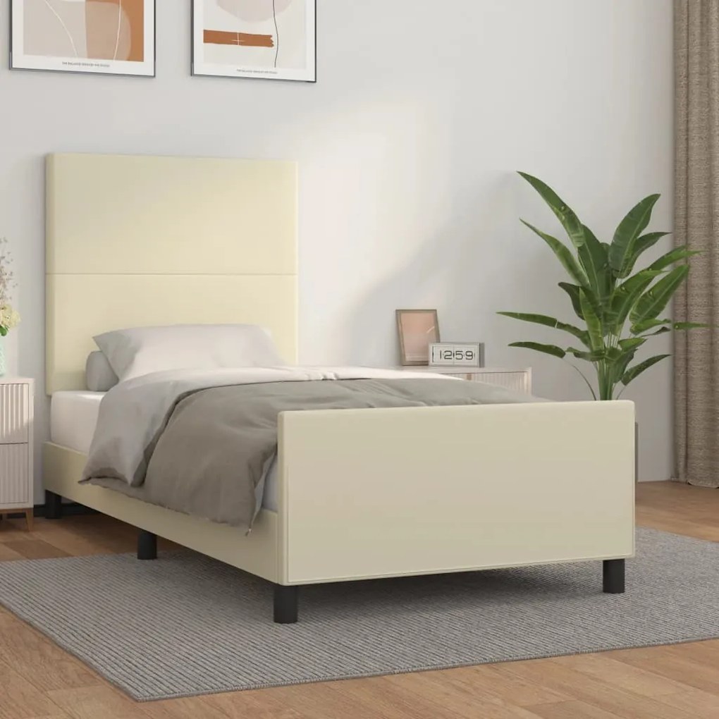 vidaXL Πλαίσιο Κρεβατιού με Κεφαλάρι Κρεμ 90x200 εκ. Συνθετικό Δέρμα