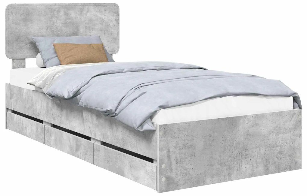 vidaXL Σκελετός Κρεβατιού Σκυρόδεμα Γκρι 90 x 190 cm Μηχανήματος Ξύλο
