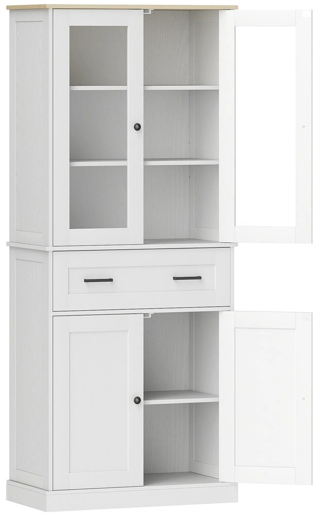 HOMCOM Ντουλάπι κουζίνας, Μπουφές, Ακρυλική πρόσοψη, Συρτάρια, 76 x 40 x 182,5 cm, Κρεμ λευκό