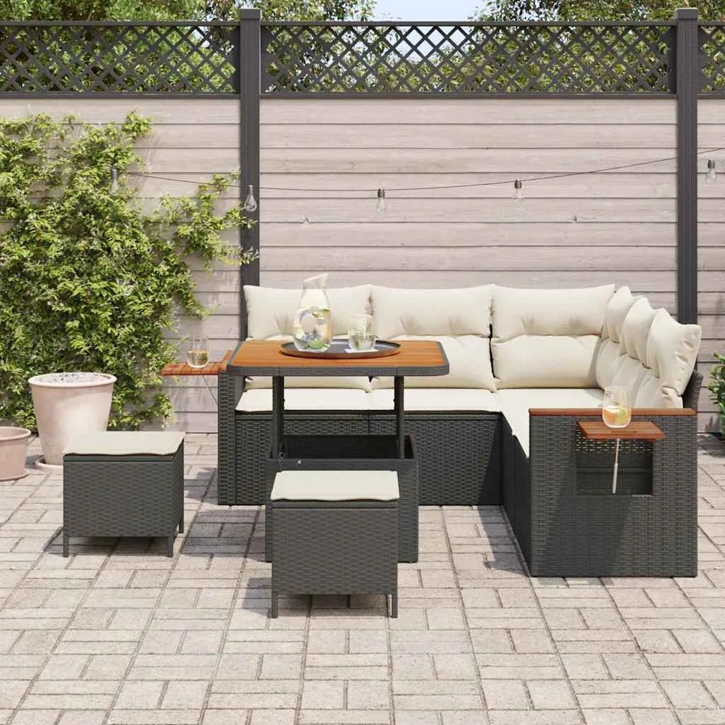 vidaXL Σετ Καναπέ Κήπου 8 pcs Μαύρο και κρεμ 80 x 80 x 71 cm