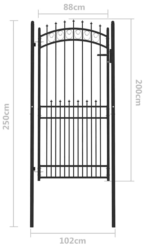 vidaXL Πύλη Φράχτη Μαύρο 100 x 200 cm Ατσάλι με Επικάλυψη Πούδρας