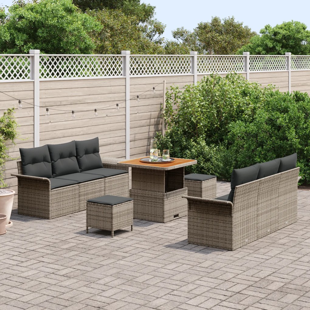 vidaXL Σετ Καναπέ Κήπου με μαξιλάρι 9 pcs Γκρι 80 x 80 x 71 cm