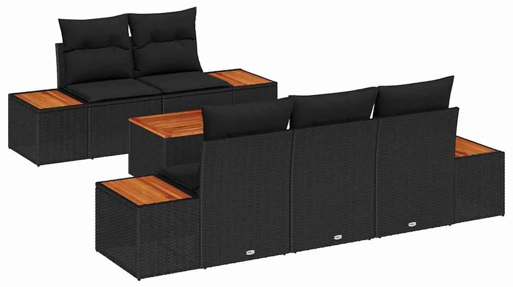 vidaXL Σετ Καναπέ Κήπου με μαξιλάρι 6 pcs Μαύρο Πολυ ράταν