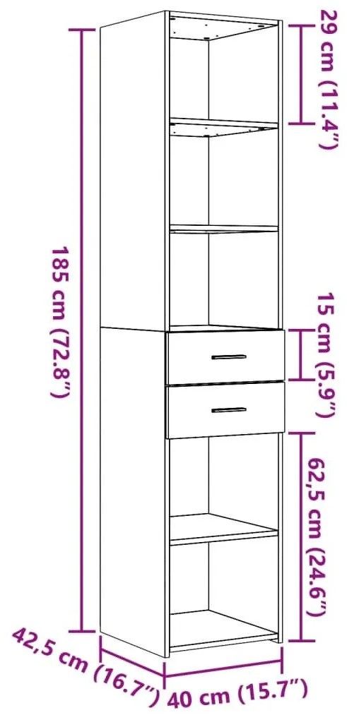 Ντουλάπι Γκρι Σκυροδέματος 40x42,5x185 εκ. Επεξεργασμένο Ξύλο - Γκρι