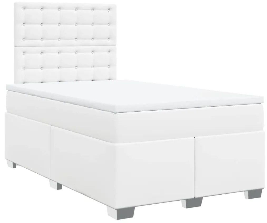 vidaXL Κρεβάτι Boxspring με Στρώμα Λευκό 120x200εκ.από Συνθετικό Δέρμα