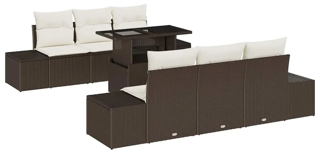 vidaXL Σετ Καναπέ Κήπου με μαξιλάρι 7 pcs Καφέ, Κρέμα 100 x 55 x 73 εκ