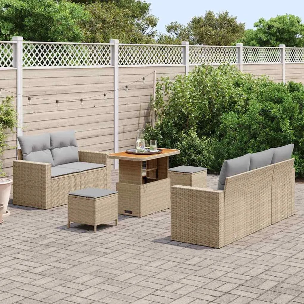 vidaXL Σετ Καναπέ Κήπου Ρυθμιζόμενο ύψος 8 pcs Μπεζ συνθετικό ρατάν