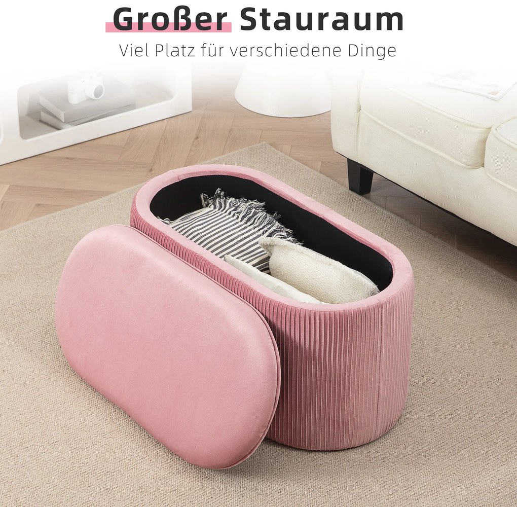 HOMCOM Πάγκος με αποθηκευτικό χώρο, επενδυμένος πάγκος, οθωμανικό, ρετρό σχεδιασμός, εμφάνιση βελούδου, 81 cm x 40 cm x 41 cm, απαλό ροζ