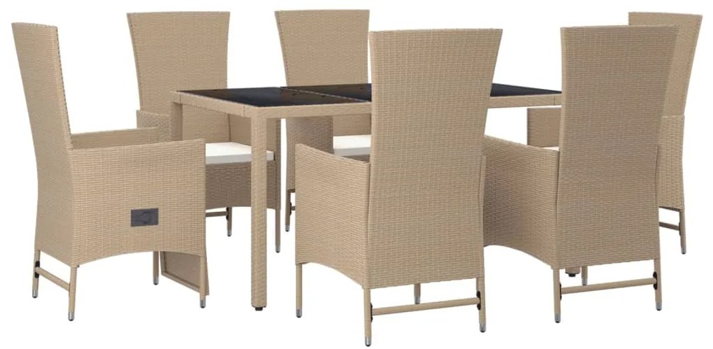 vidaXL Σετ Τραπεζαρίας Κήπου 7 τεμ. Μπεζ Συνθετικό Ρατάν με Μαξιλάρια