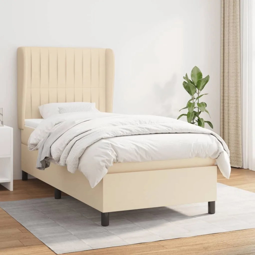 vidaXL Κρεβάτι Boxspring με Στρώμα Κρεμ 90x200 εκ.Υφασμάτινο