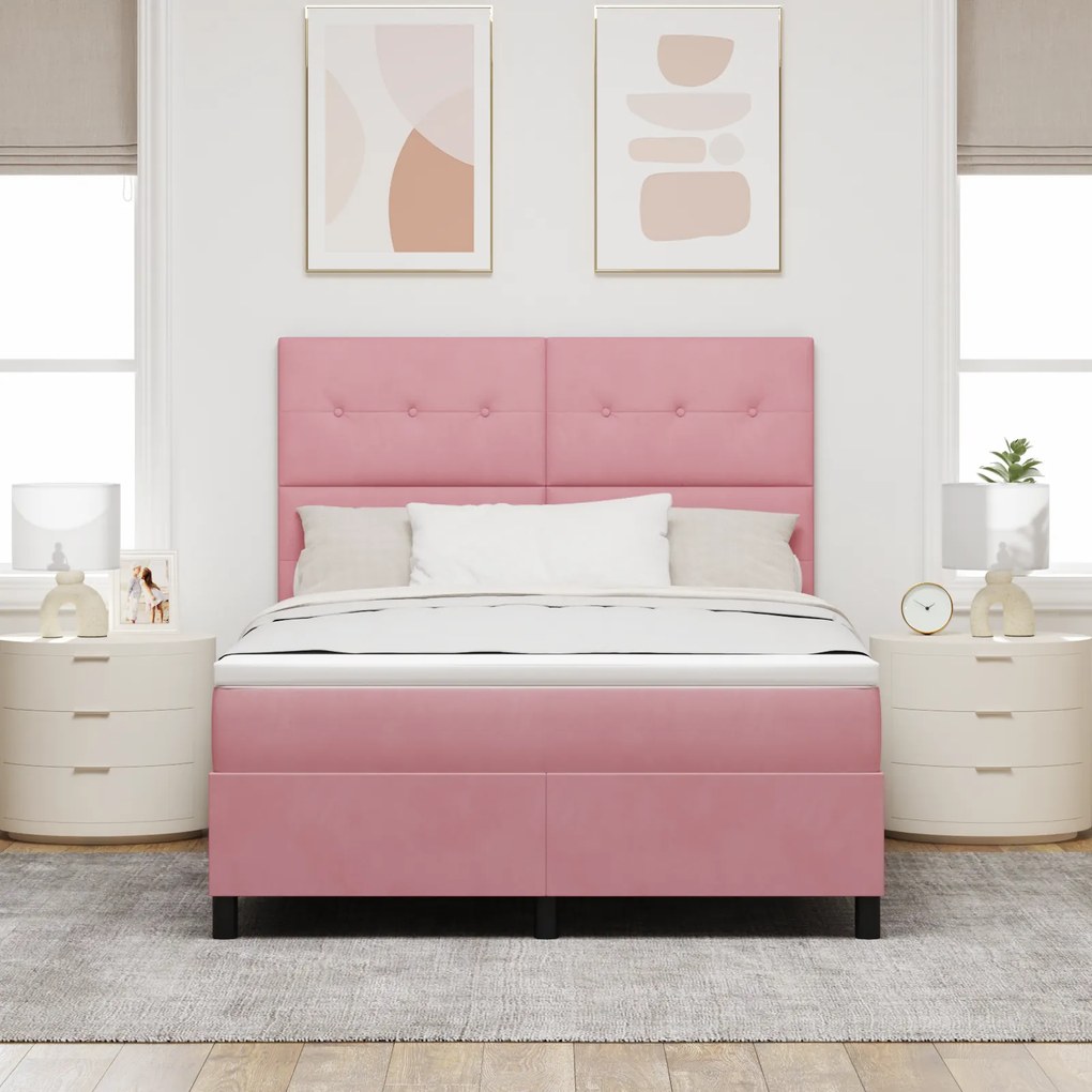 vidaXL κρεβάτι Box Spring με στρώμα Ροζ 140x200 εκ. Βελούδο