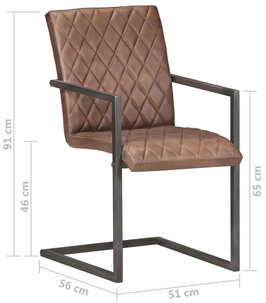 Καρέκλες Τραπεζαρίας «Πρόβολος» 2 τεμ. Καφέ από Γνήσιο Δέρμα - Καφέ