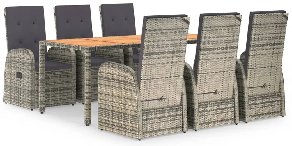 vidaXL Σετ Τραπεζαρίας Κήπου 7 τεμ. Γκρι Συνθ. Ρατάν με Μαξιλάρια