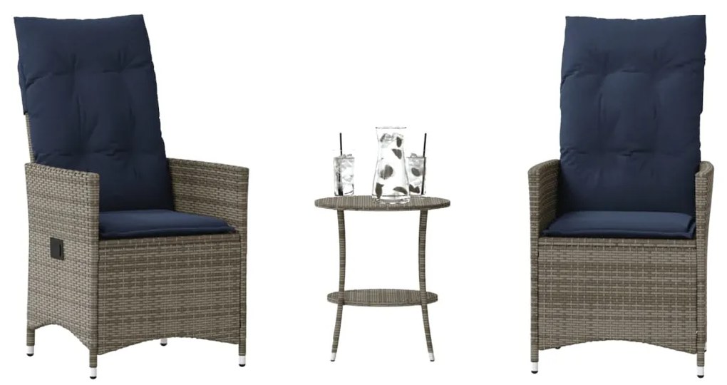 vidaXL Σετ Επιτραπέζιων Καρεκλών 3 Τεμαχίων με Μαξιλάρια Γκρι από Συνθετικό Ρατάν